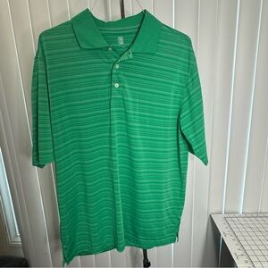 PGA Tour Polo Shirt Mens‎ Large Green White Striped Golfer Golfing Stretch